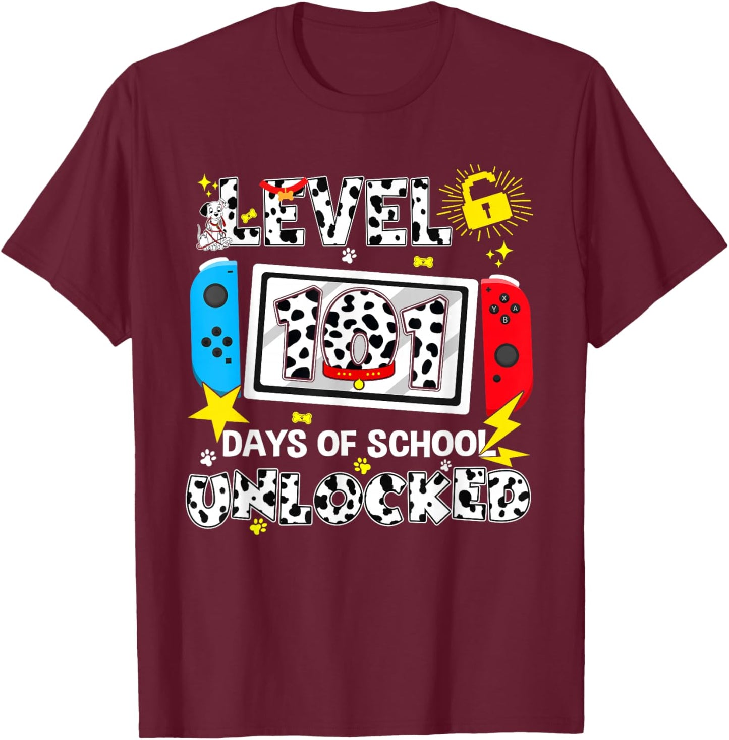 Level Unlocked Game Controller 101 Days School 100 Days T-Shirt - T-Shirt | Maroon
