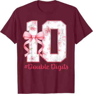 10th Birthday Girl Pink Coquette Bow 10 Year Old Aesthetic T-Shirt - T-Shirt | Maroon