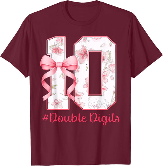 10th Birthday Girl Pink Coquette Bow 10 Year Old Aesthetic T-Shirt - T-Shirt | Maroon