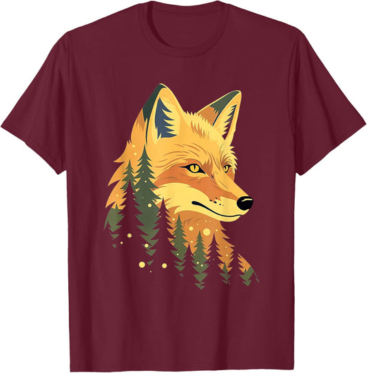 Fox Forest Nature Lover Mountains Hiking Animal Lovers T-Shirt - T-Shirt | Maroon