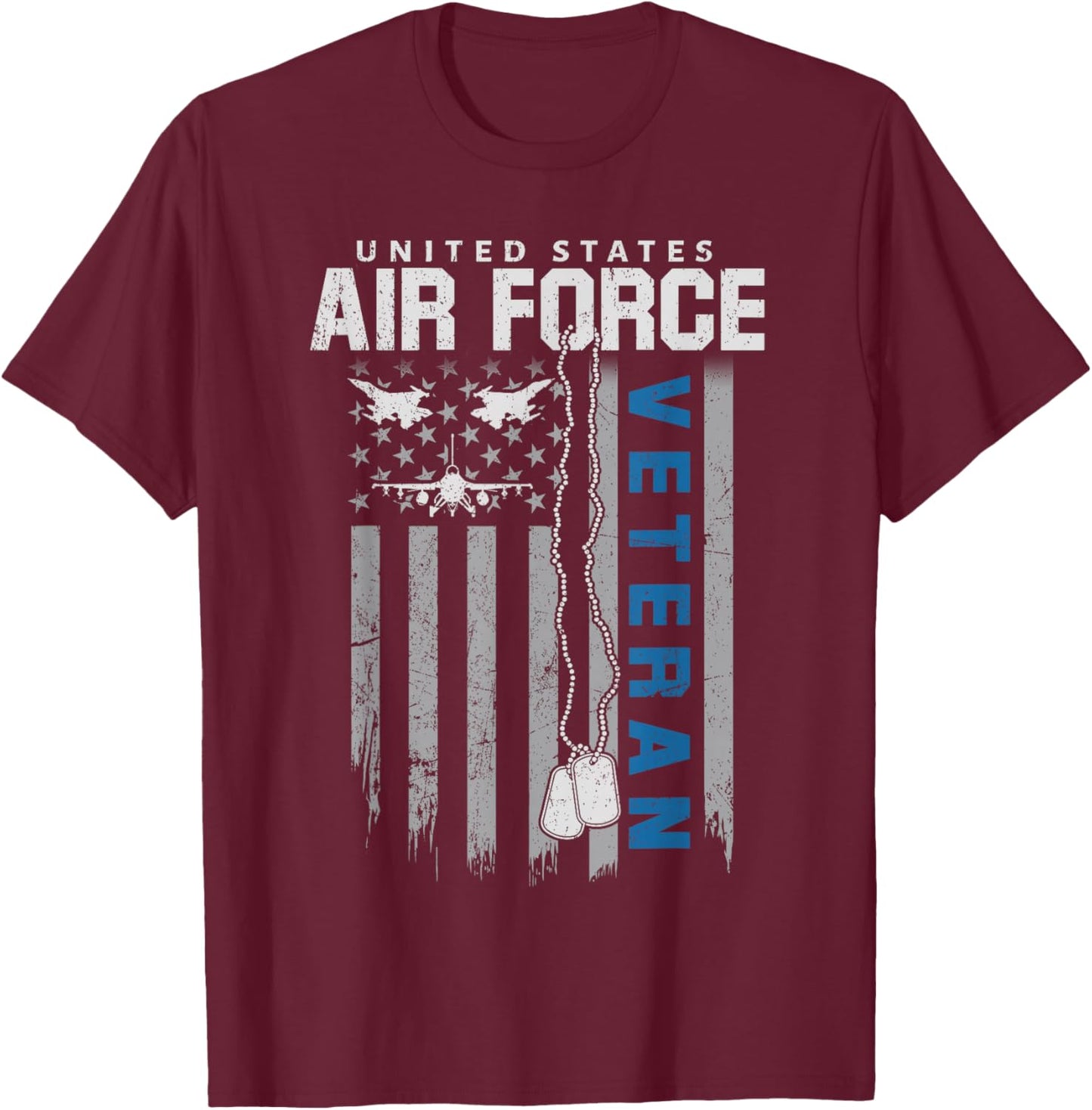 Patriotic US Air Force Veteran Flag American USAF Airman T-Shirt - T-Shirt | Maroon