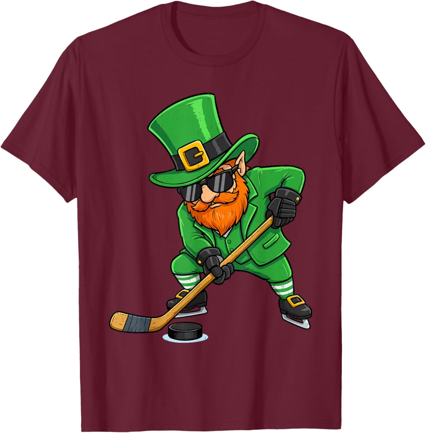 Leprechaun Playing Hockey St Patricks Day Sport Men Boys Kid T-Shirt - T-Shirt | Maroon