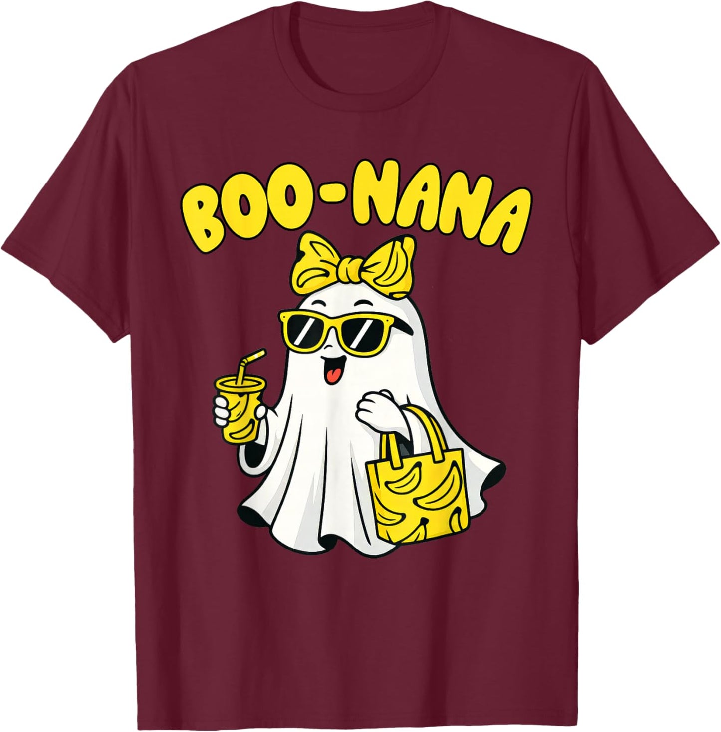 Boo Nana Funny Spooky Banana Ghost Bow Coquette Halloween T-Shirt - T-Shirt | Maroon