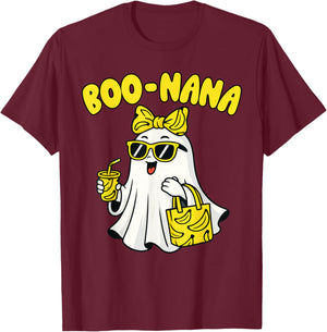 Boo Nana Funny Spooky Banana Ghost Bow Coquette Halloween T-Shirt - T-Shirt | Maroon