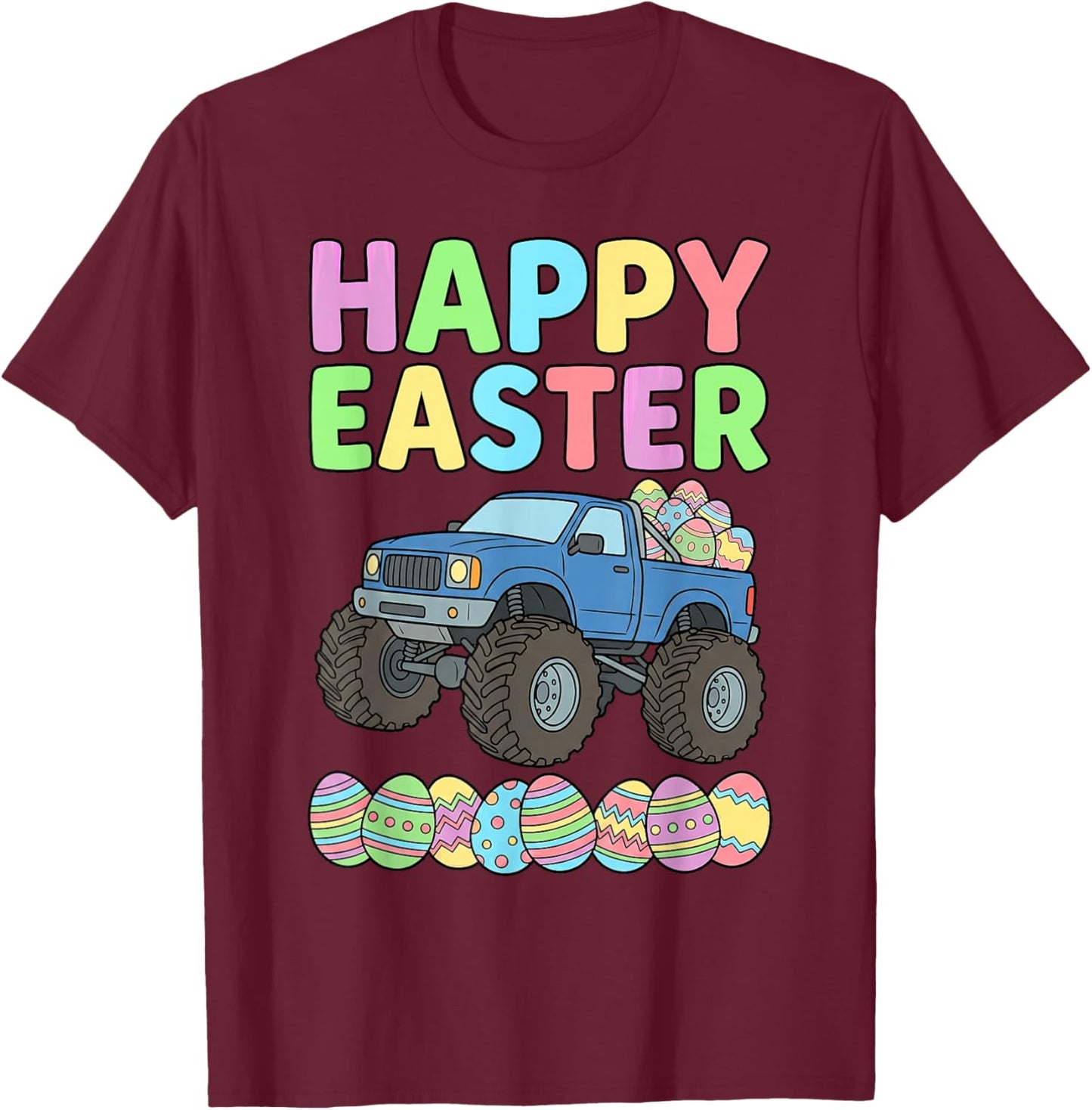 Kids Boys Easter Monster Truck Happy Easter Toddler Kids Boy T-Shirt - T-Shirt | Maroon