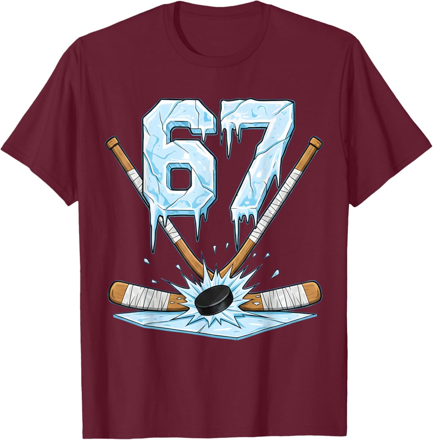 Funny Hockey 67 Meme 6-7 Six Seven Gen Alpha Ice Hockey 67 T-Shirt - T-Shirt | Maroon
