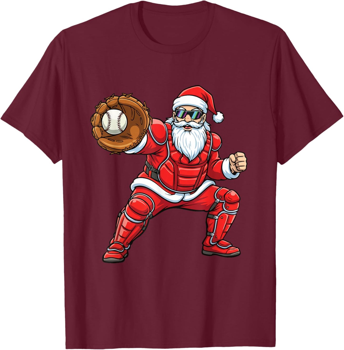 Santa Playing Baseball - Baseball Lover Baseballer Xmas T-Shirt - T-Shirt | Maroon