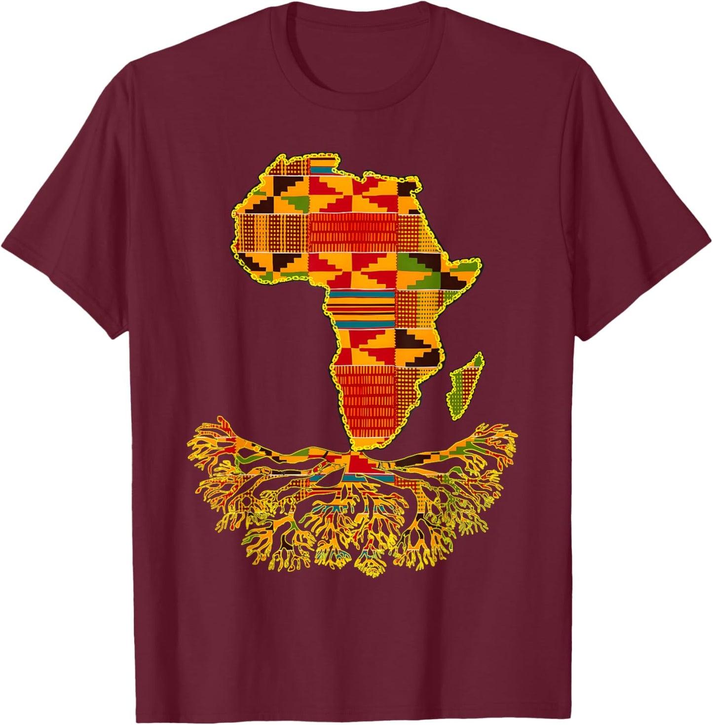 Africa Map Traditional Kente Cloth African Roots Cool T-Shirt - T-Shirt | Maroon