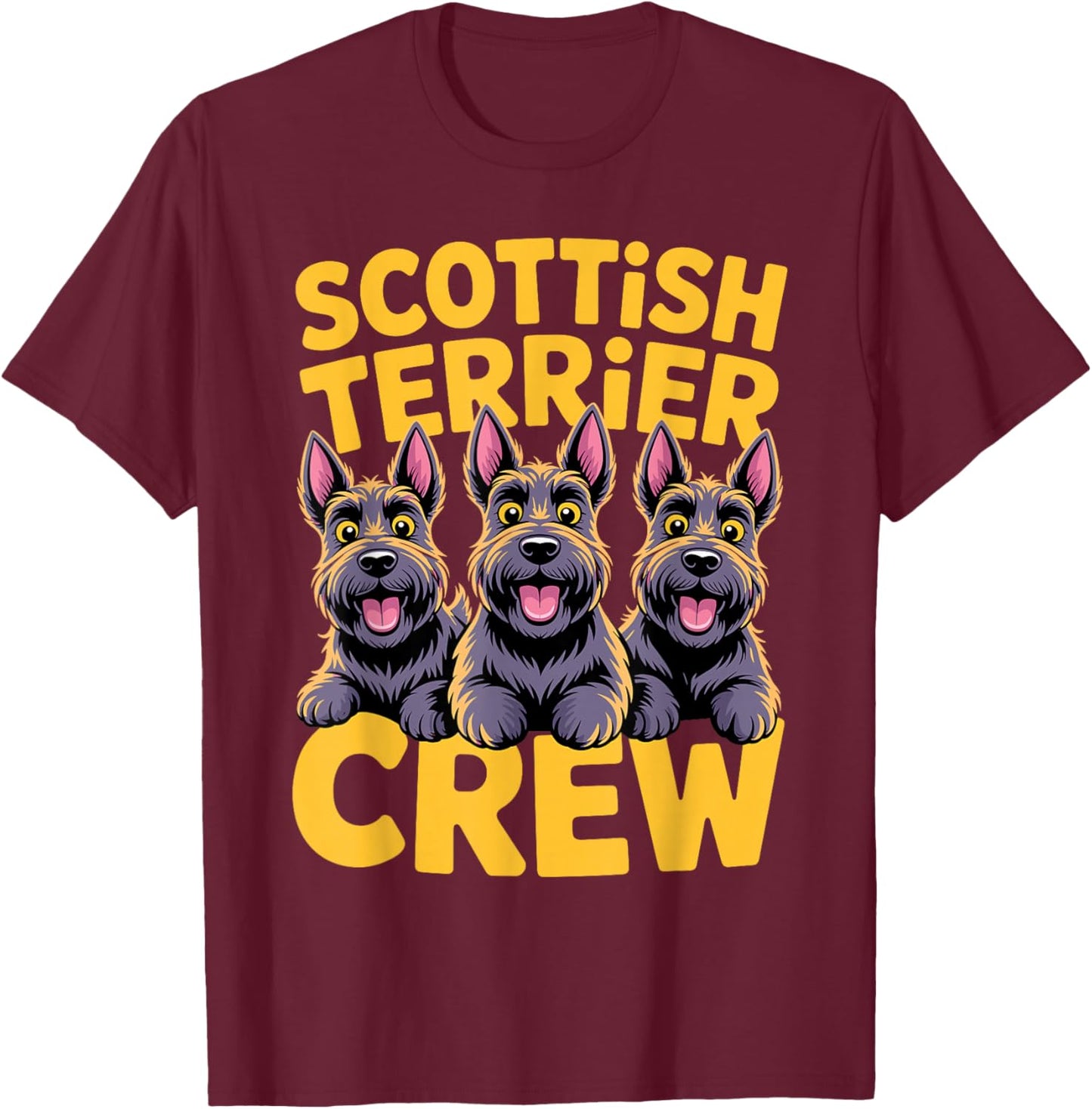 Scottish Terrier Crew Cartoon Aberdeen Pet Breed Scottie Dog T-Shirt - T-Shirt | Maroon