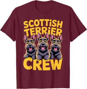 Scottish Terrier Crew Cartoon Aberdeen Pet Breed Scottie Dog T-Shirt - T-Shirt | Maroon