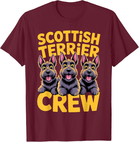 Scottish Terrier Crew Cartoon Aberdeen Pet Breed Scottie Dog T-Shirt - T-Shirt | Maroon