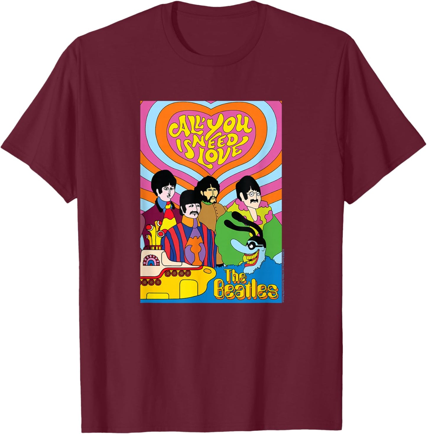 The Beatles - Yellow Submarine - All You Need is Love T-Shirt - T-Shirt | Maroon