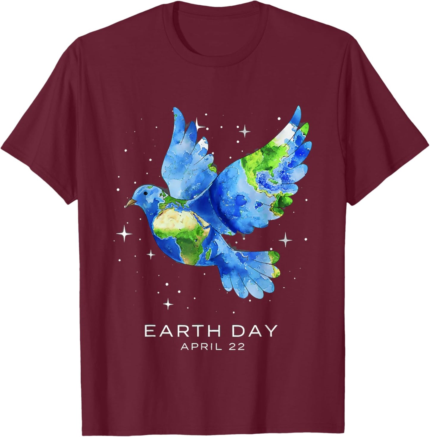Earth Day 2026 Dove Art T-Shirt - T-Shirt | Maroon