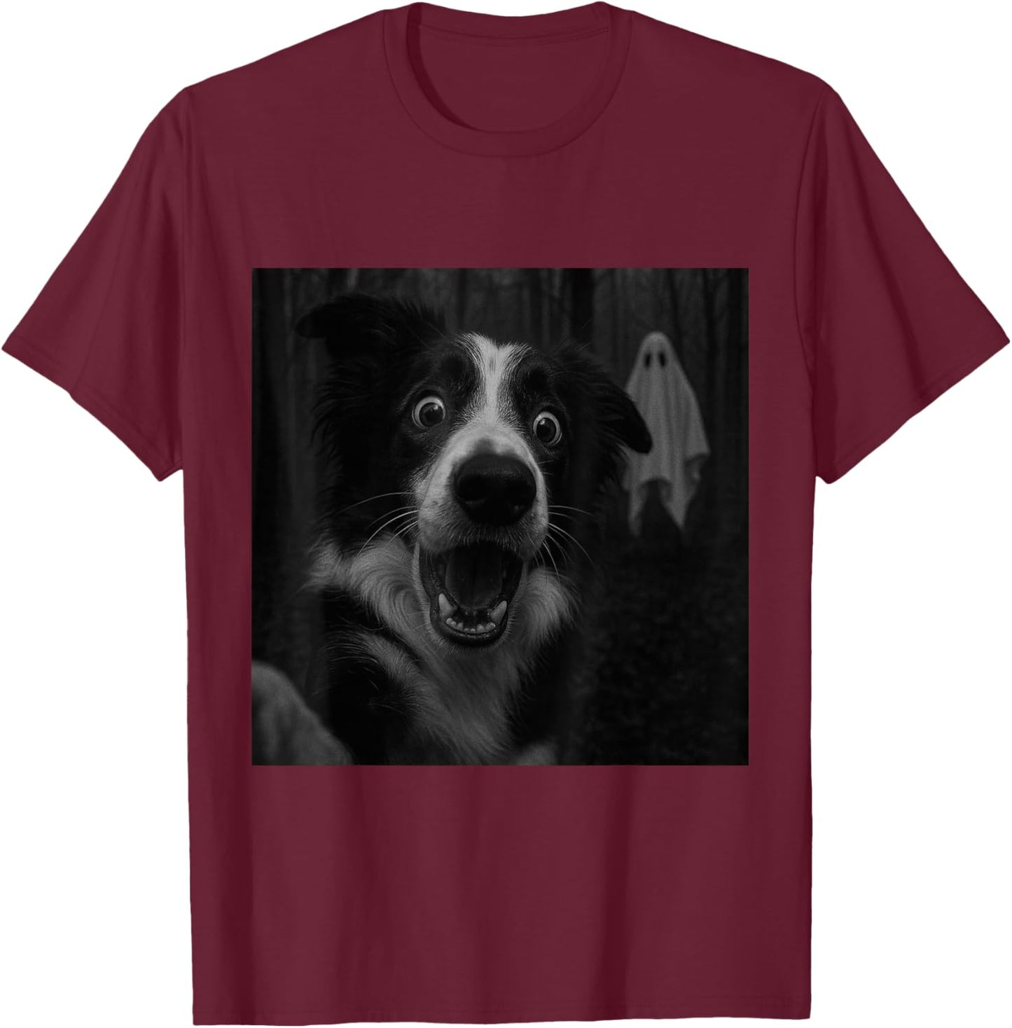 Border Collie Ghost Spooky Halloween T-Shirt - T-Shirt | Maroon