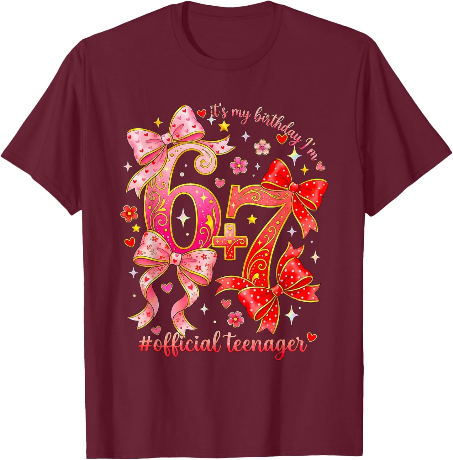 13th Birthday Coquette Bow Official Teenager 13 yr Old Girl T-Shirt - T-Shirt | Maroon