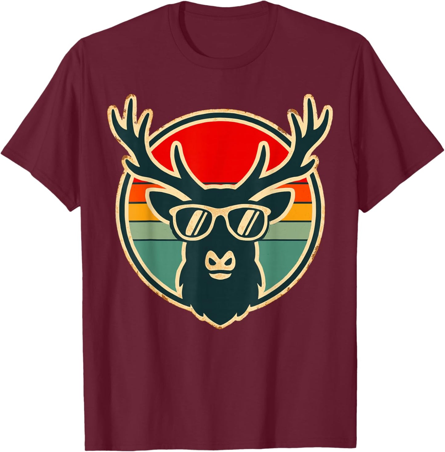 Retro Elk with Sunglasses T-Shirt - T-Shirt | Maroon