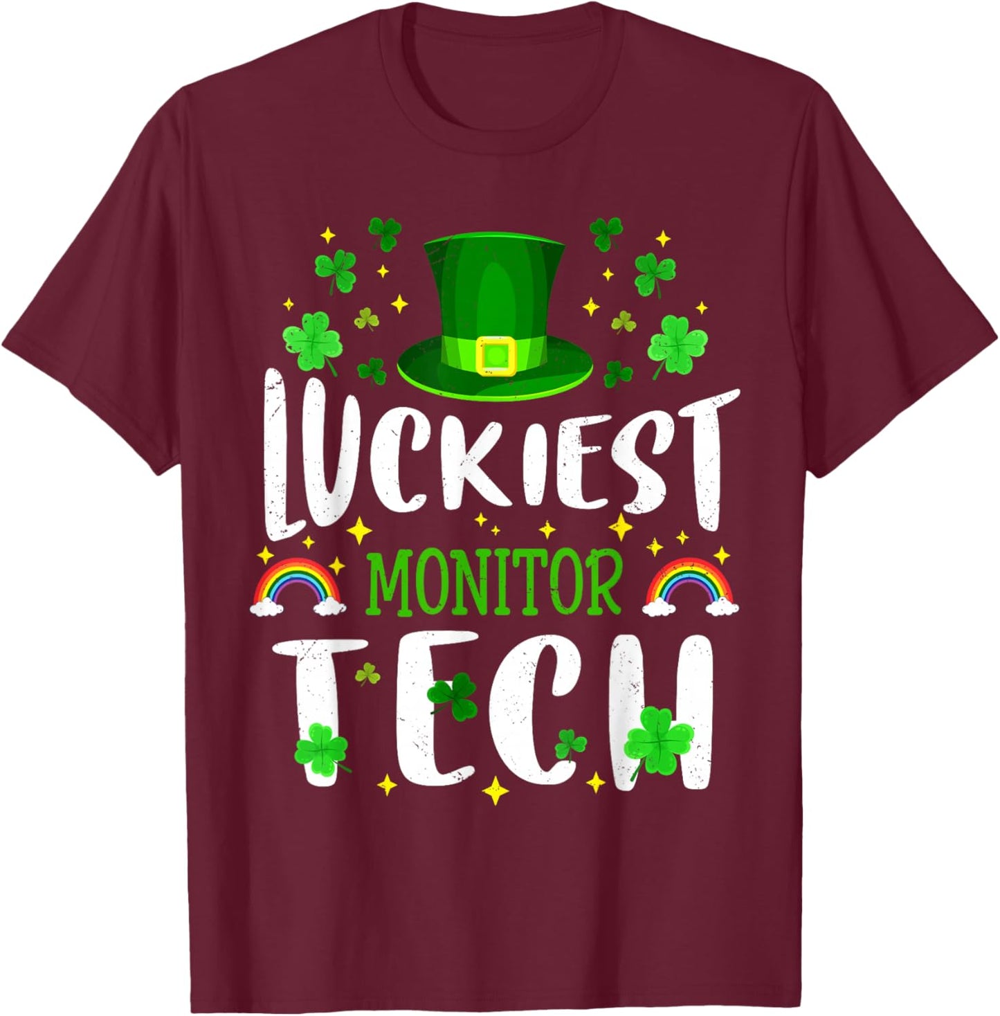 Luckiest Monitor Tech St Patricks Day Leprechaun T-Shirt - T-Shirt | Maroon