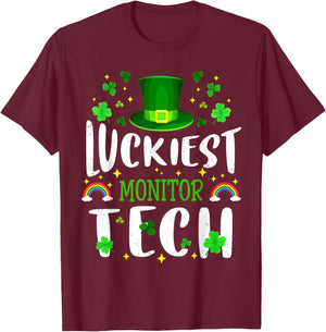 Luckiest Monitor Tech St Patricks Day Leprechaun T-Shirt - T-Shirt | Maroon