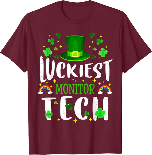 Luckiest Monitor Tech St Patricks Day Leprechaun T-Shirt - T-Shirt | Maroon