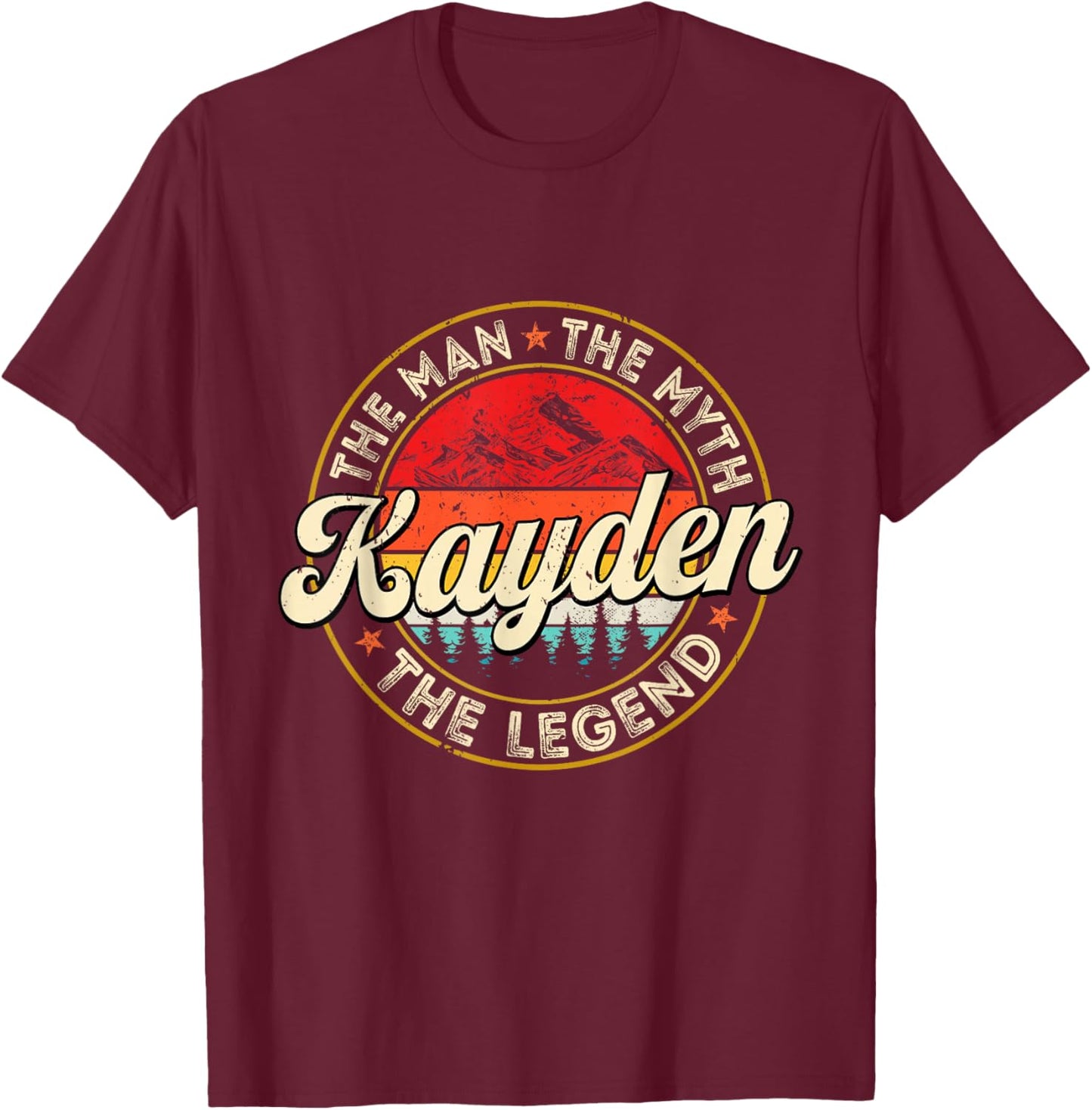 Kayden The Man The Myth The Legend Personalized Name T-Shirt - T-Shirt | Maroon