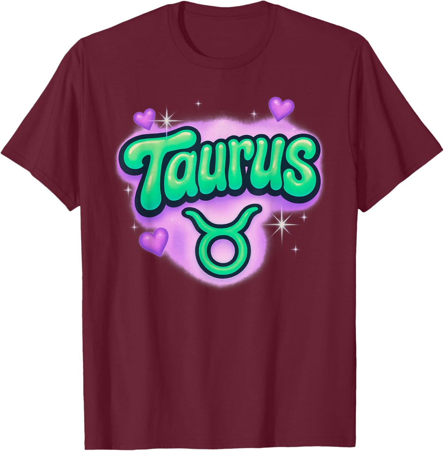 Taurus Zodiac Pastel Airbrush Cute Astrology Graphic T-Shirt - T-Shirt | Maroon