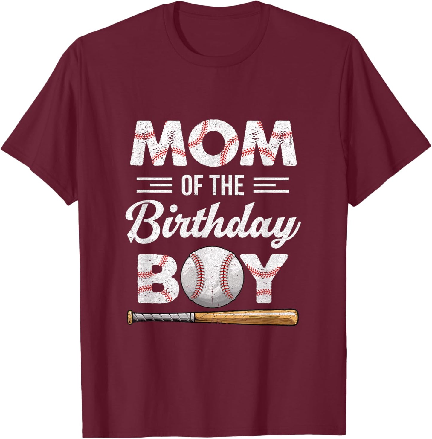 Mom of The Birthday Boy Baseball Matching Family T-Shirt - T-Shirt | Maroon