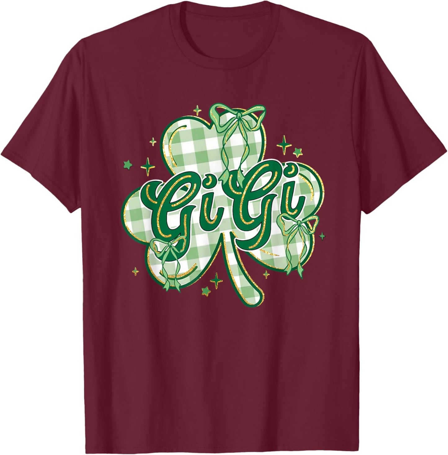 Lucky Gigi St Patricks Day Grandma Coquette Bow Shamrock T-Shirt - T-Shirt | Maroon