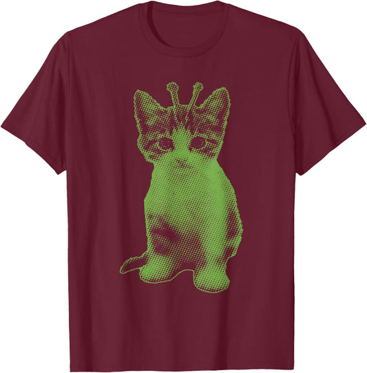 Silly Cat Alien Y2K 90s Weirdcore Vintage Kitten Gnarp Cat T-Shirt - T-Shirt | Maroon