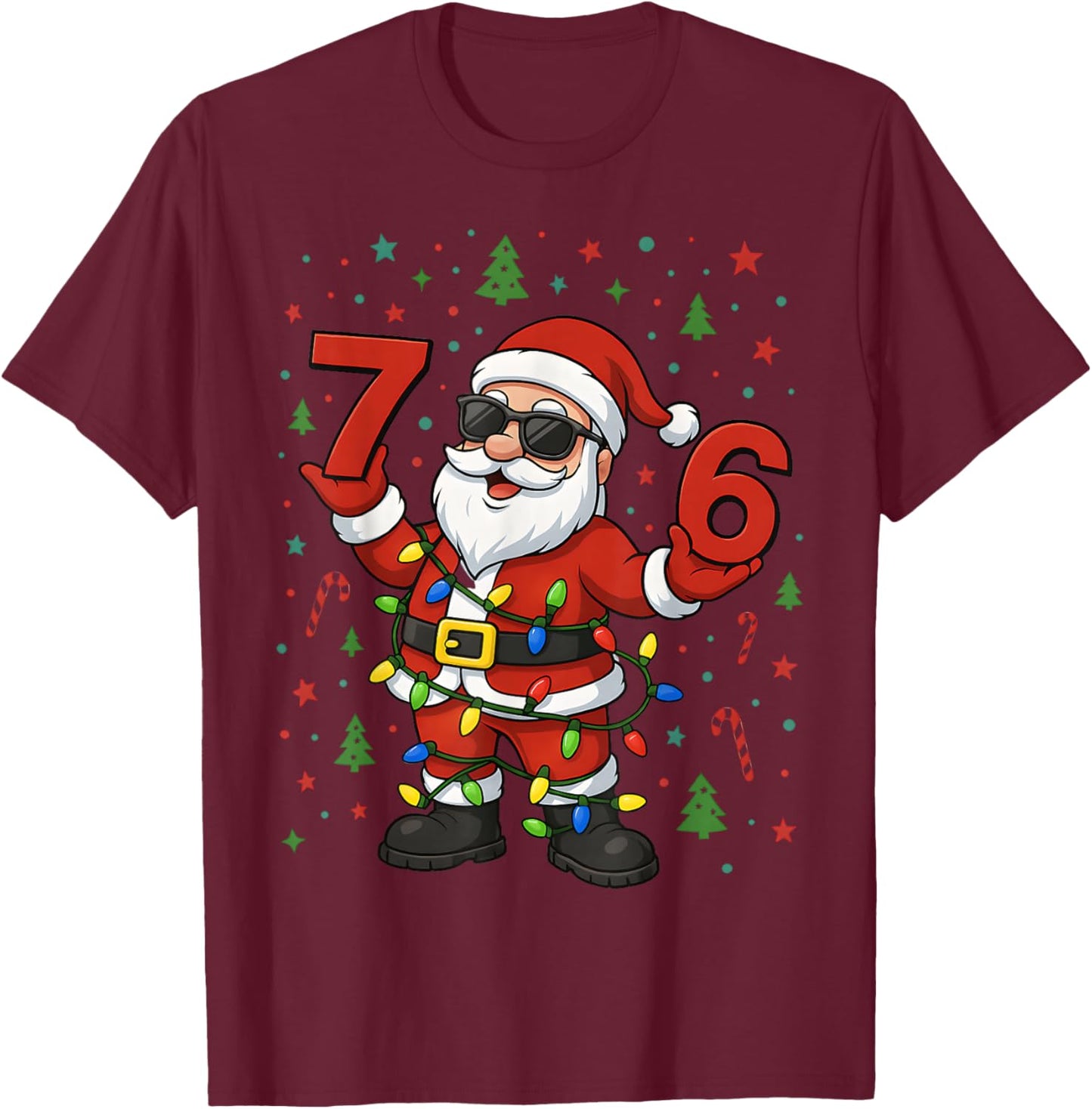 HUGvyn Christmas Santa Six Seven 6 7 Meme Genz Alpha Slang T-Shirt - T-Shirt | Maroon