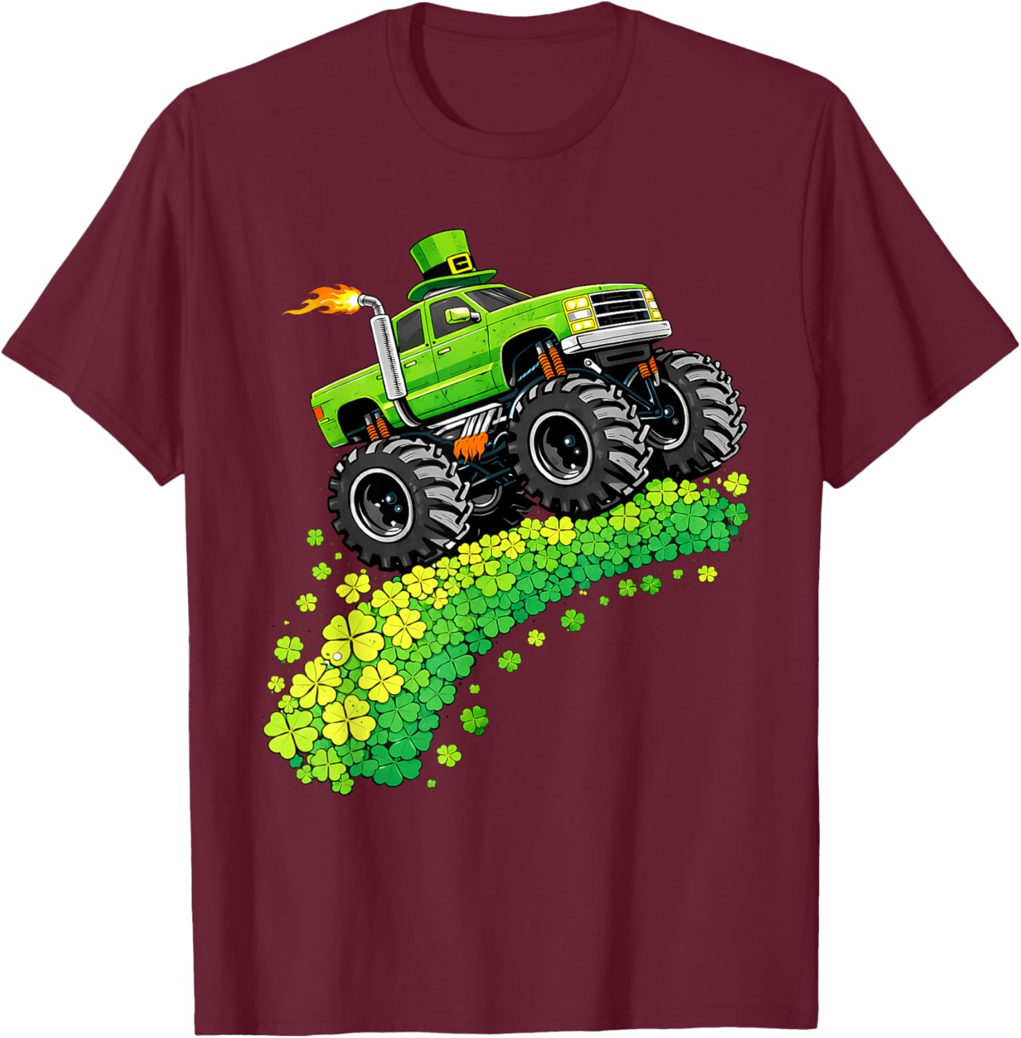Kids Monster Truck Funny Shamrock St Patrick's Day Boys T-Shirt - T-Shirt | Maroon