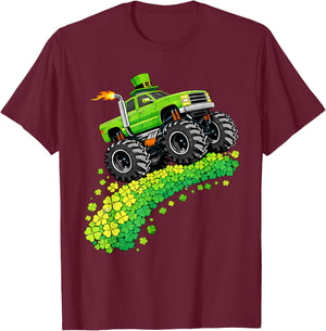 Kids Monster Truck Funny Shamrock St Patrick's Day Boys T-Shirt - T-Shirt | Maroon