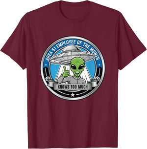 Area 51 Employee of The Month, Funny Area 51 T-Shirt - T-Shirt | Maroon