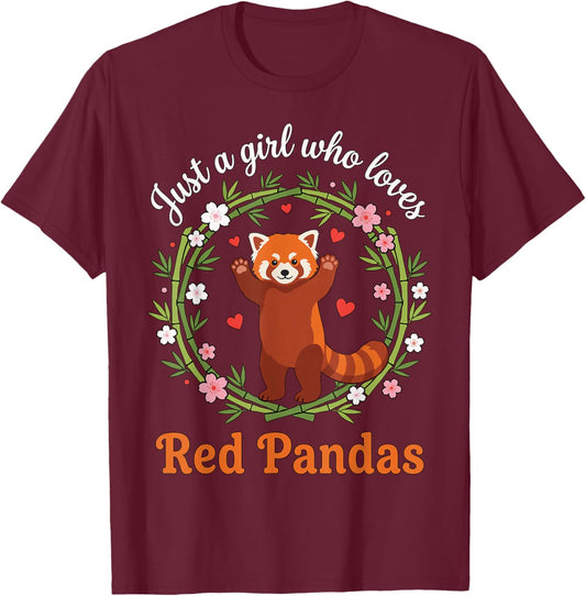 Just A Girl Who Loves Red Pandas Cute Zoo Animal Bamboo T-Shirt - T-Shirt | Maroon