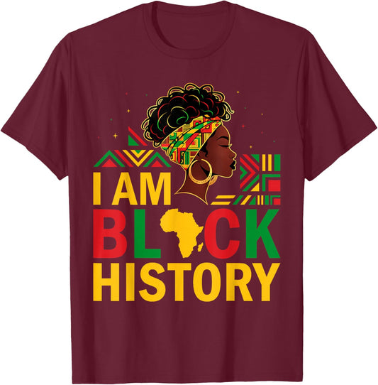 Girl Black History Month African American Afro Girls Women T-Shirt - T-Shirt | Maroon