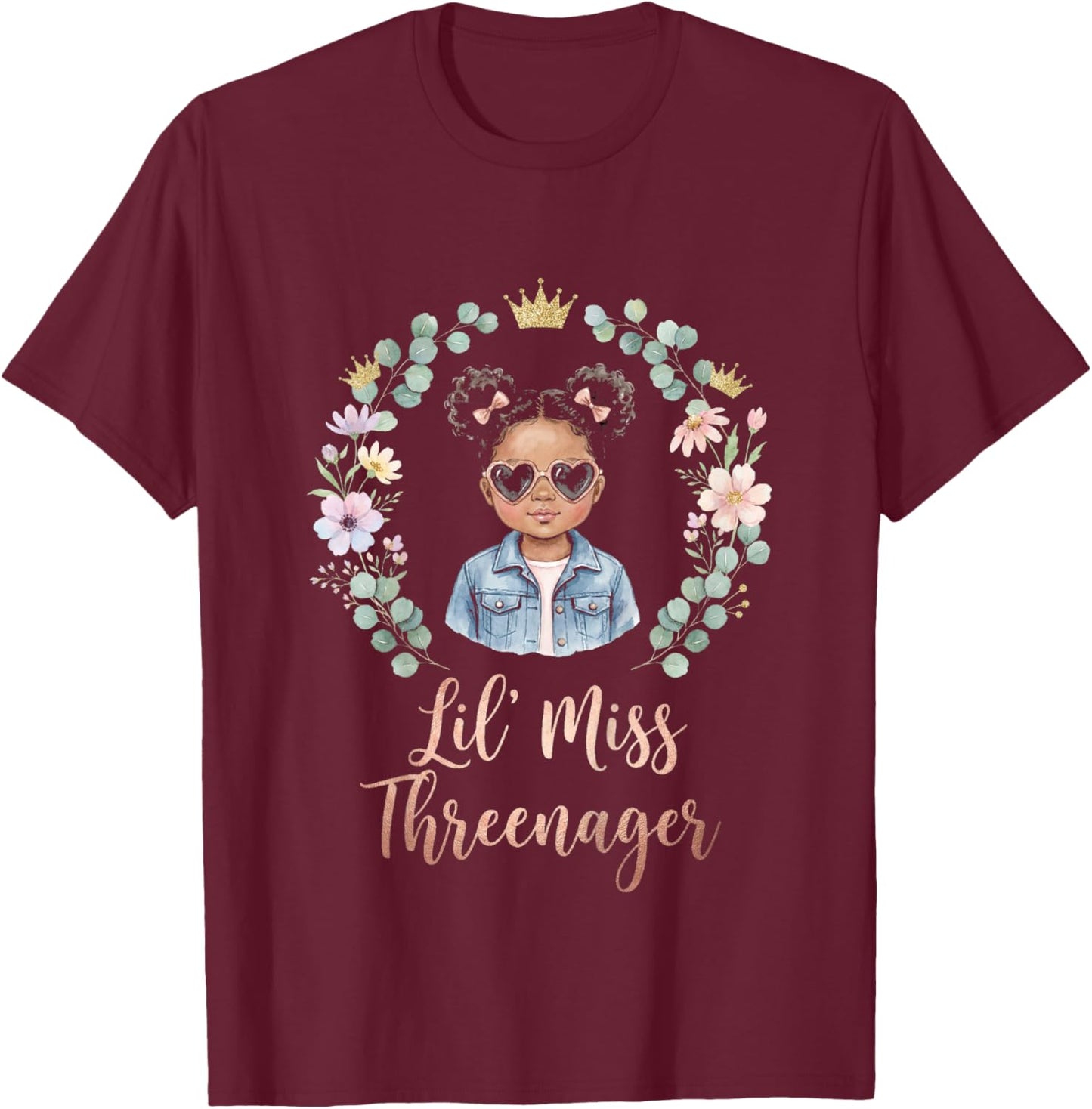 3rd Birthday Girl Sassy Toddler Lil Miss Threenager T-Shirt - T-Shirt | Maroon