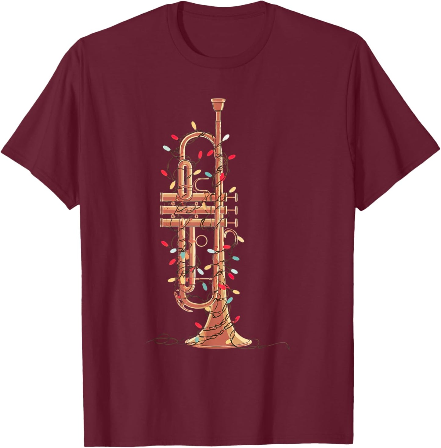 Trumpet Christmas Graphics Lights Lover Player Trumpeter T-Shirt - T-Shirt | Maroon