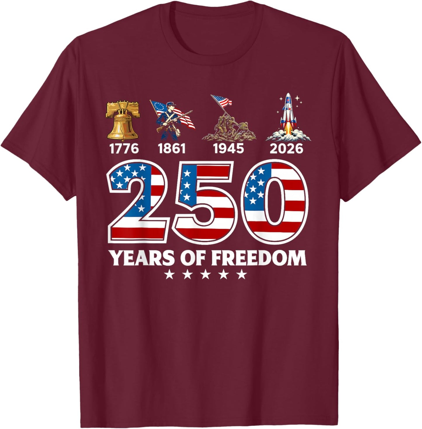 250 Years of Freedom 1776 2026 USA Freedom History T-Shirt - T-Shirt | Maroon
