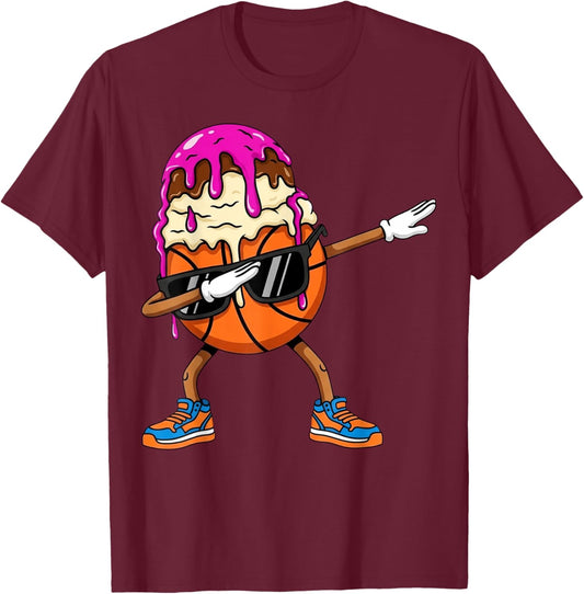 Dabbing Basketball Drip Ice Cream Kids Youth Boys Girls T-Shirt - T-Shirt | Maroon