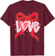 Happy Valentine Pink Coquette Bow Love Women Girls Kids T-Shirt - T-Shirt | Maroon