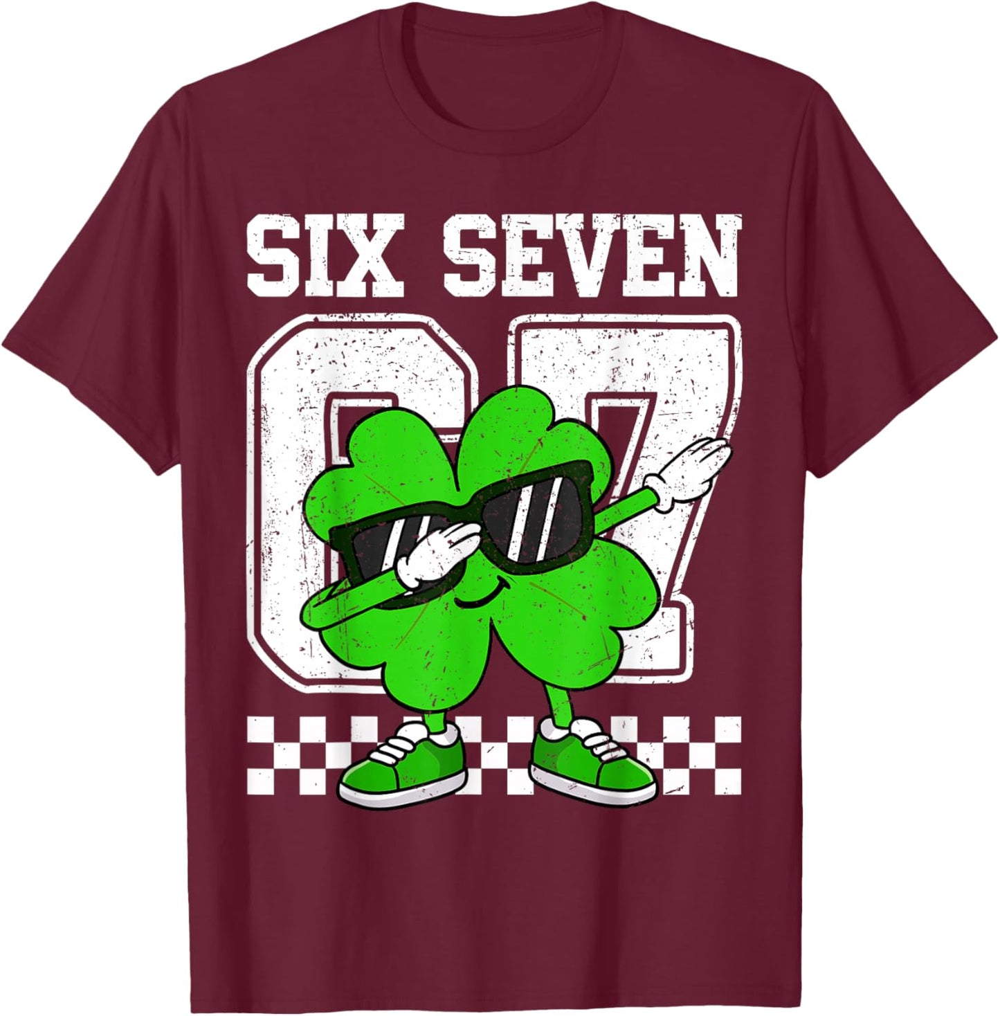 Boys St Patricks Day Dabbing Shamrock Clover 67 Six Seven T-Shirt - T-Shirt | Maroon