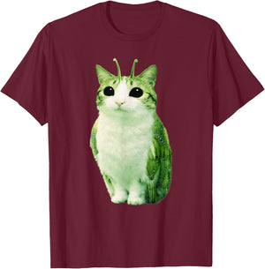 Cat Owl Funny Alien Cat Cursed Internet Trendy Gen Z Meme T-Shirt - T-Shirt | Maroon