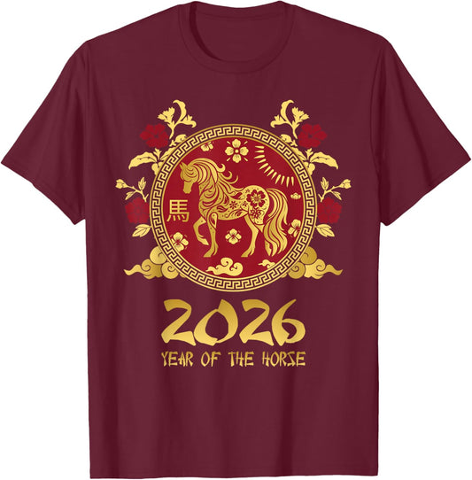 Chinese New Year 2026 Horse Happy Chinese New Year 2026 T-Shirt - T-Shirt | Maroon