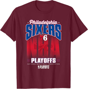 NBA Official 2026 Playoffs Philadelphia 76ers Fade T-Shirt - T-Shirt | Maroon