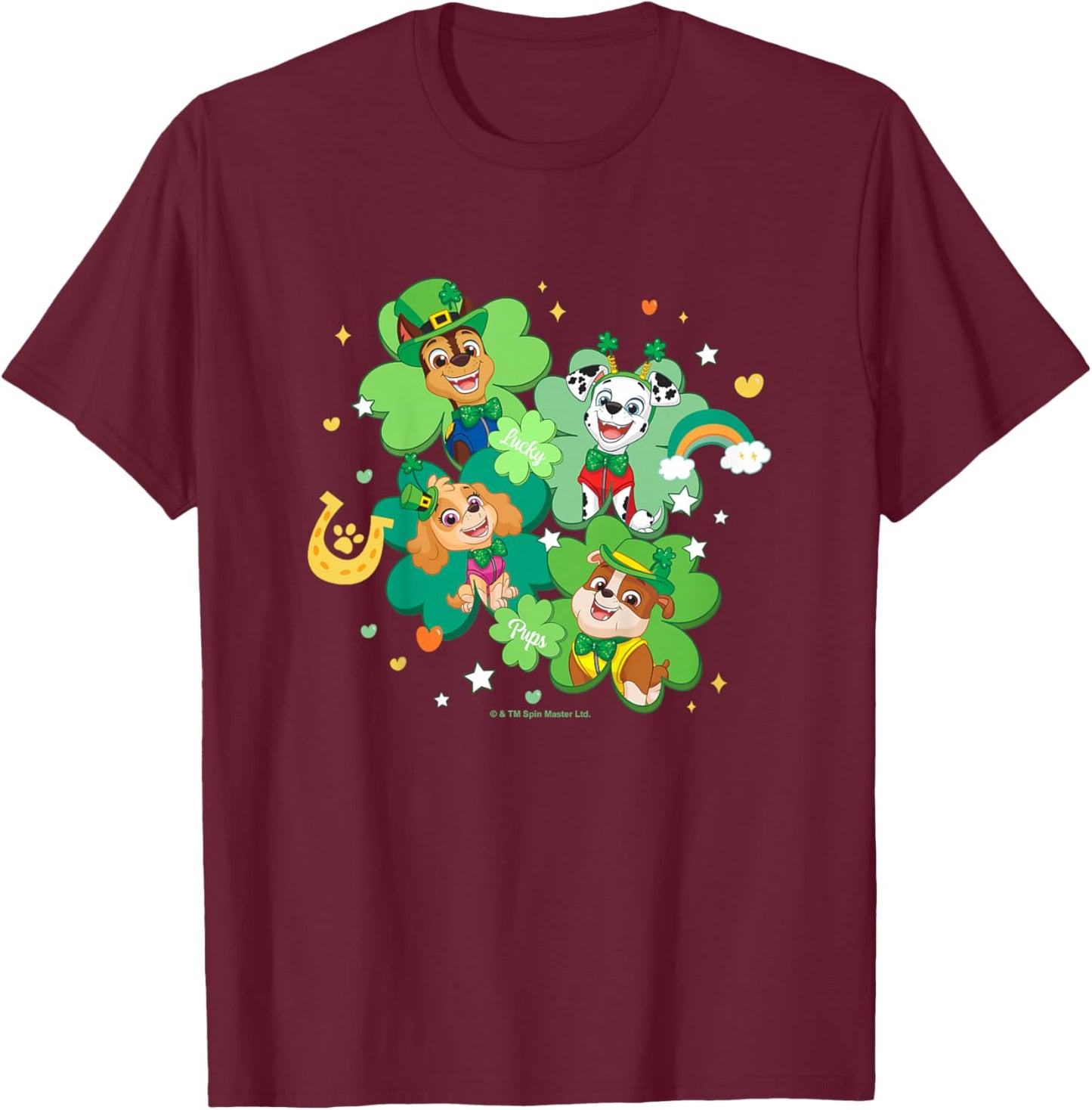 Kids PAW Patrol St. Patrick's Day Lucky Pups Four-Leaf Clover T-Shirt - T-Shirt | Maroon