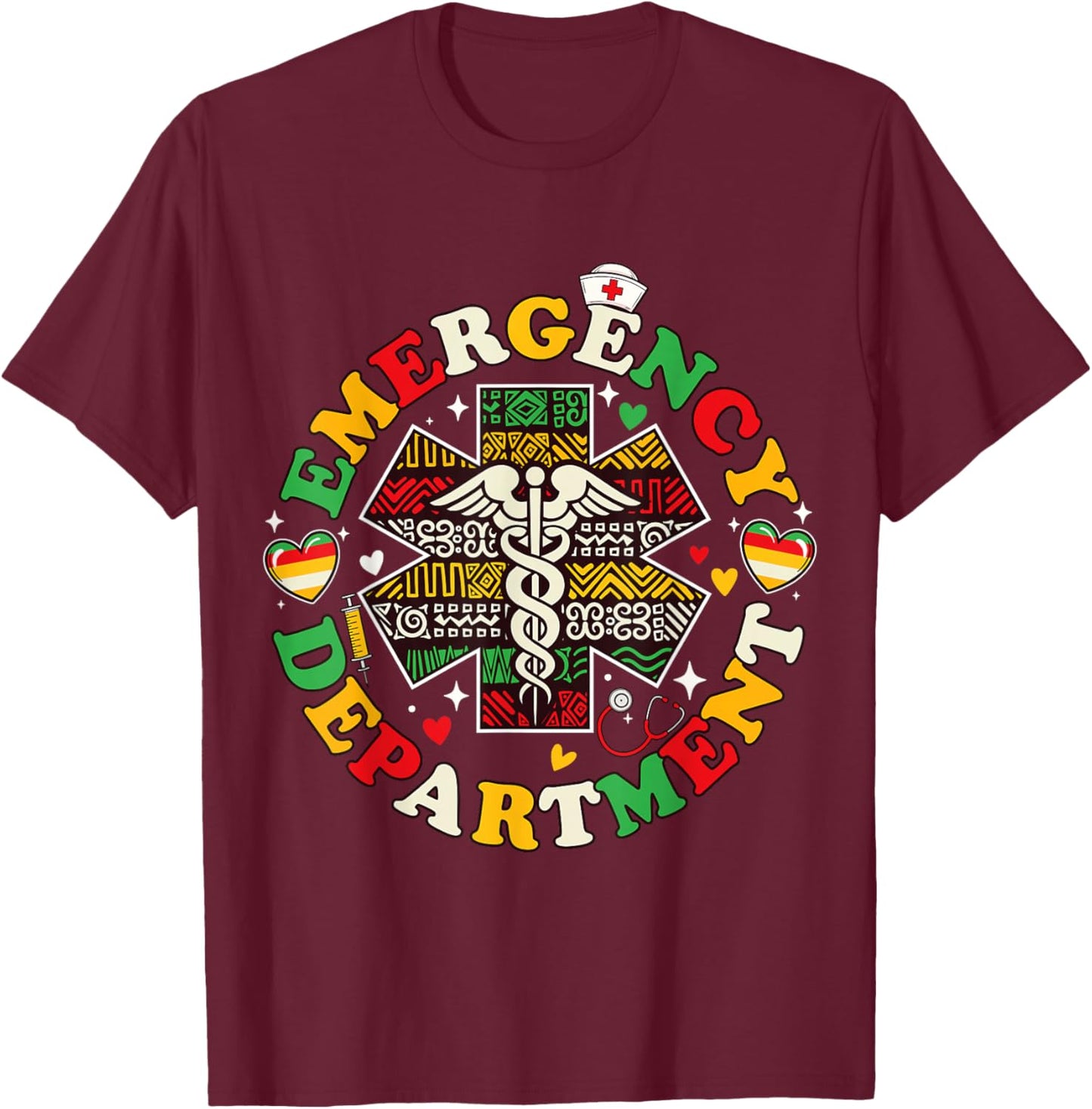 Emergency Department Black History ER Nurse Juneteenth T-Shirt - T-Shirt | Maroon
