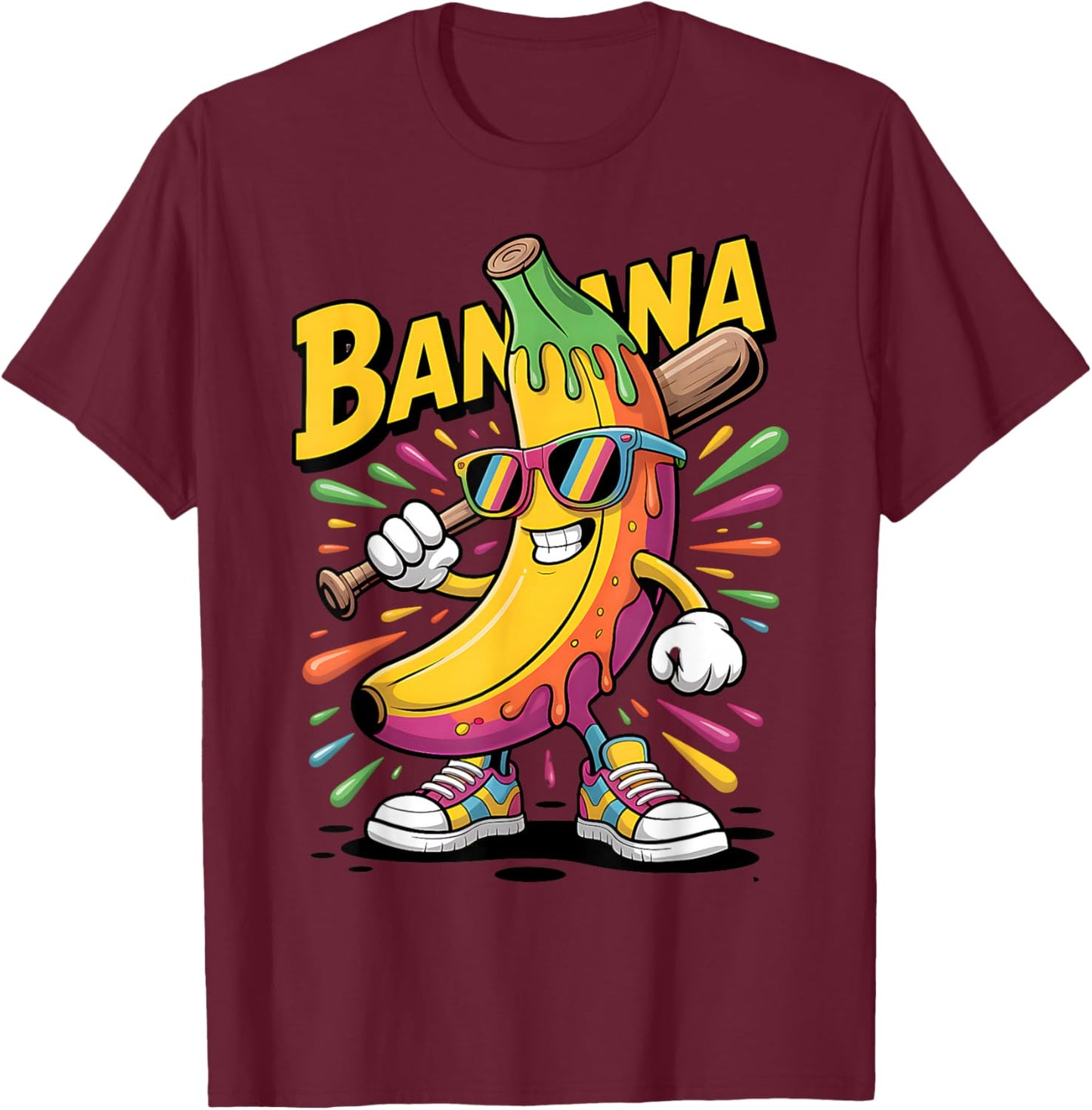 Funny Banana Baseball Cartoon Cool Sports Kids Teens T-Shirt - T-Shirt | Maroon