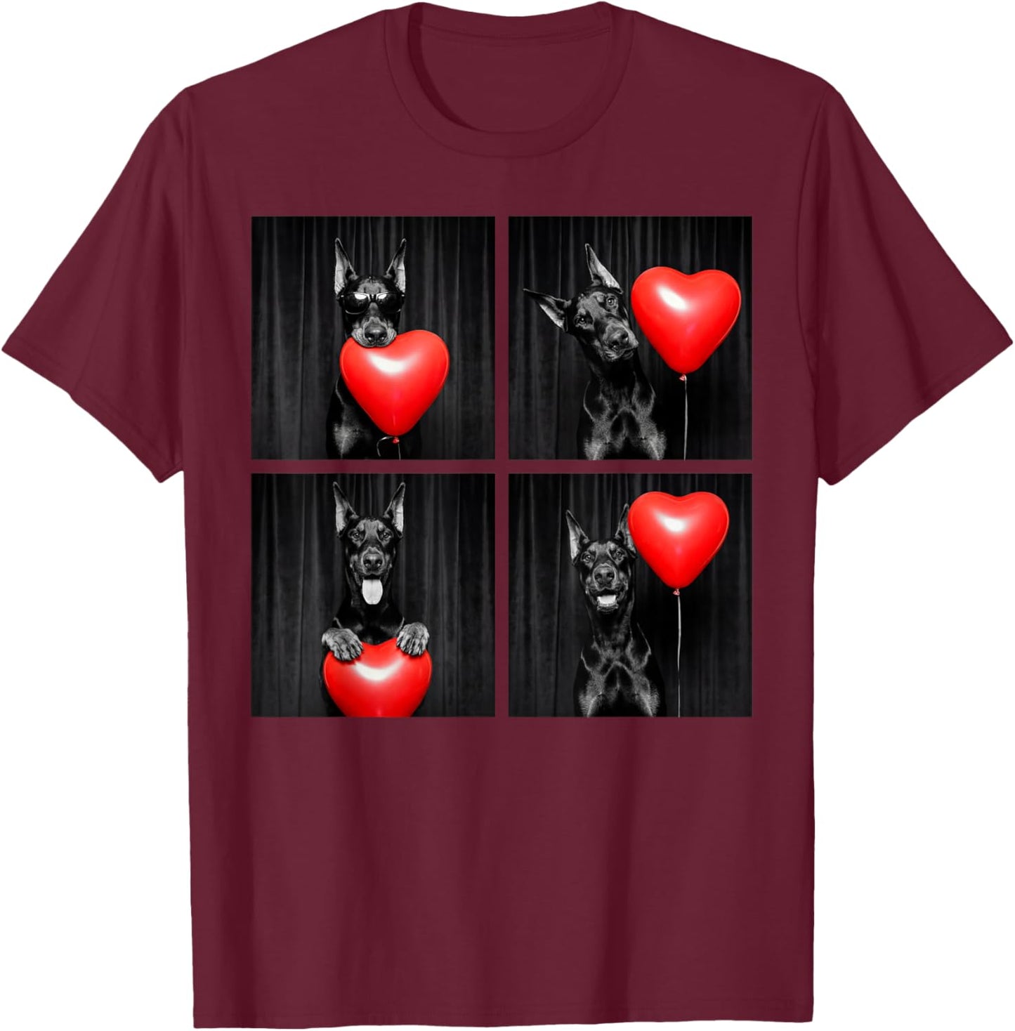 Funny Doberman Photobooth Dog Lover Design Valentines T-Shirt - T-Shirt | Maroon