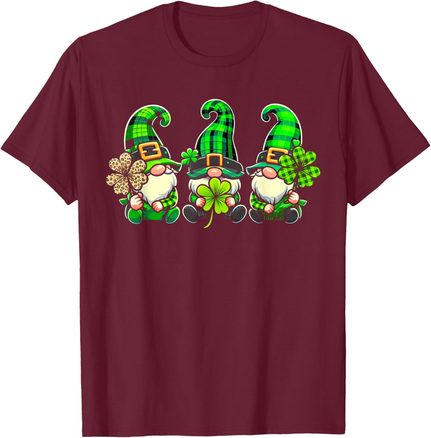 St Patricks Day Gnomes Shamrock Saint Pattys Girls Women T-Shirt - T-Shirt | Maroon