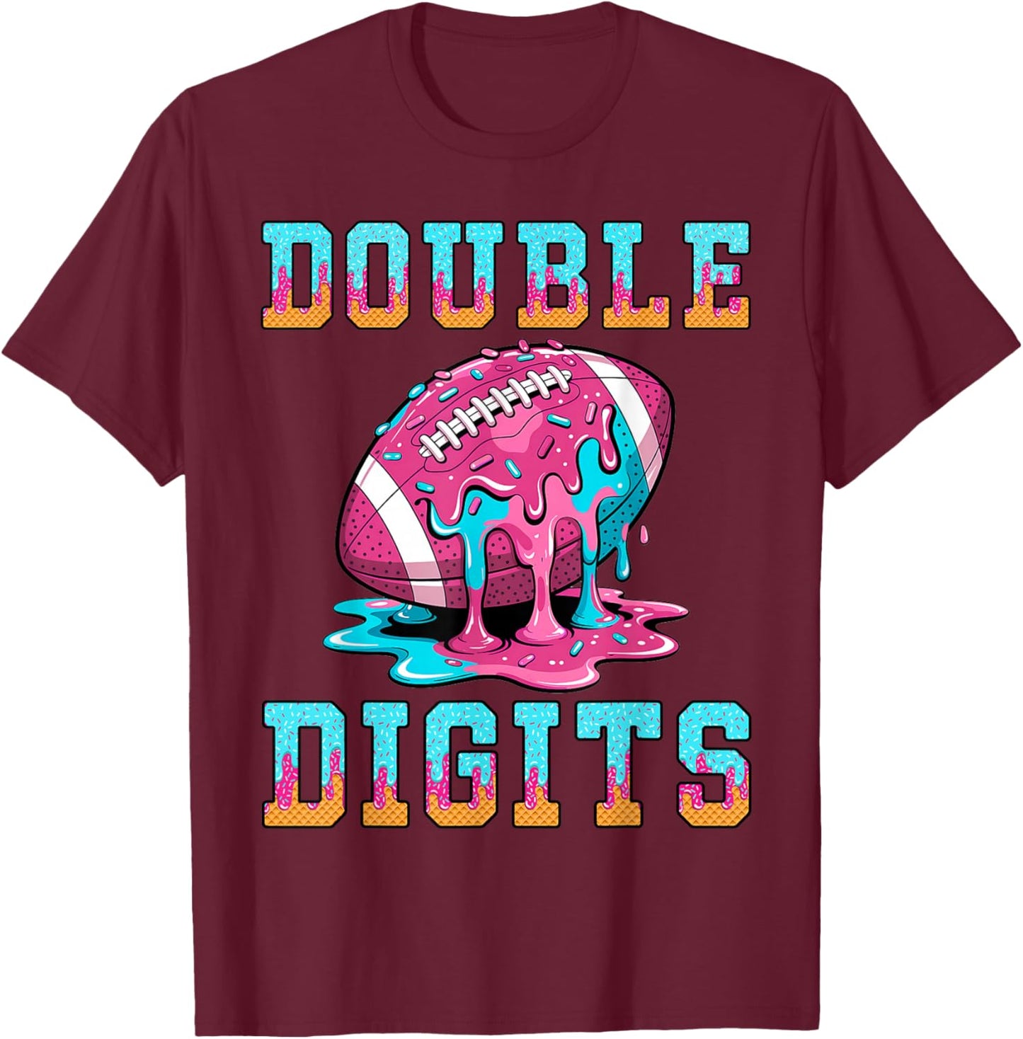 Football 10th Birthday Shirt Double Digits Ice Cream Drip T-Shirt - T-Shirt | Maroon