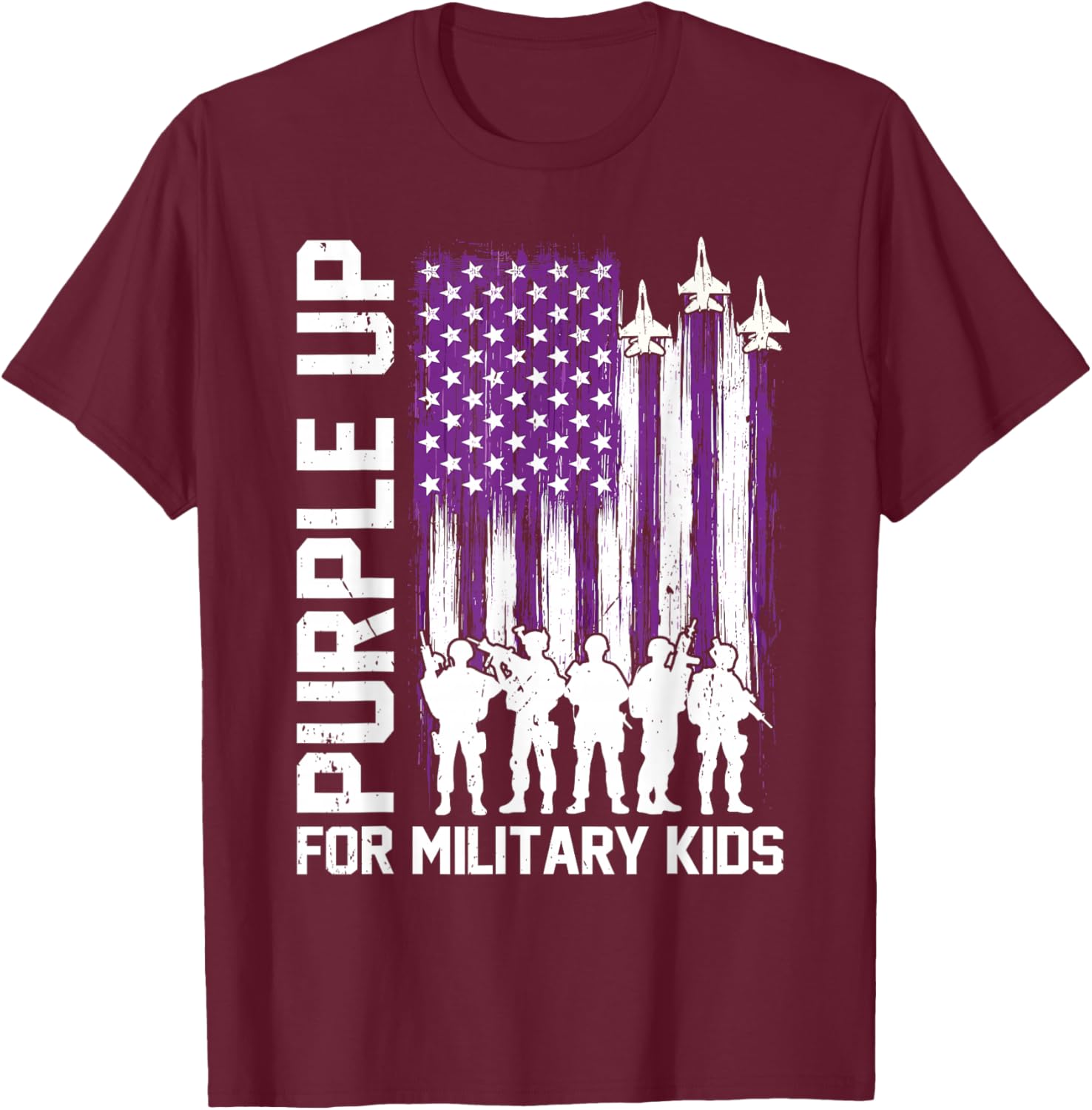 Purple Up for Military Kids USA Flag Military Child Month T-Shirt - T-Shirt | Maroon